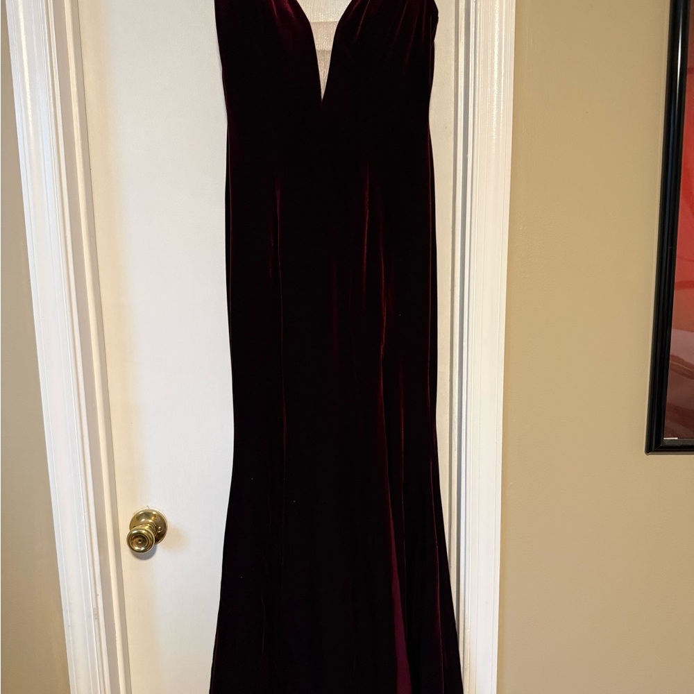 Jovani  Formal Dress in Deep Burgundy Velvet